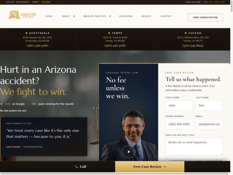 Lazzara Law Firm personal injury website homepage rebuilt by Strategic Digital Media