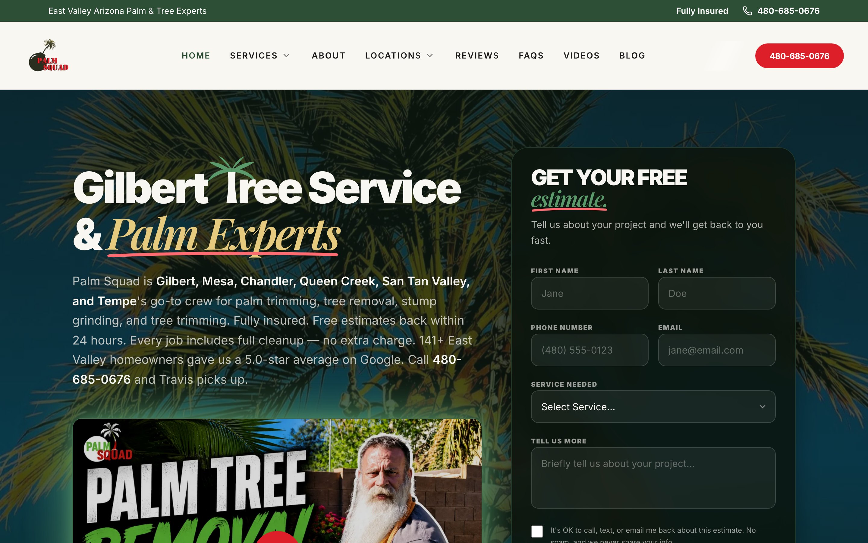 Palm Squad Gilbert tree service website built by Strategic Digital Media